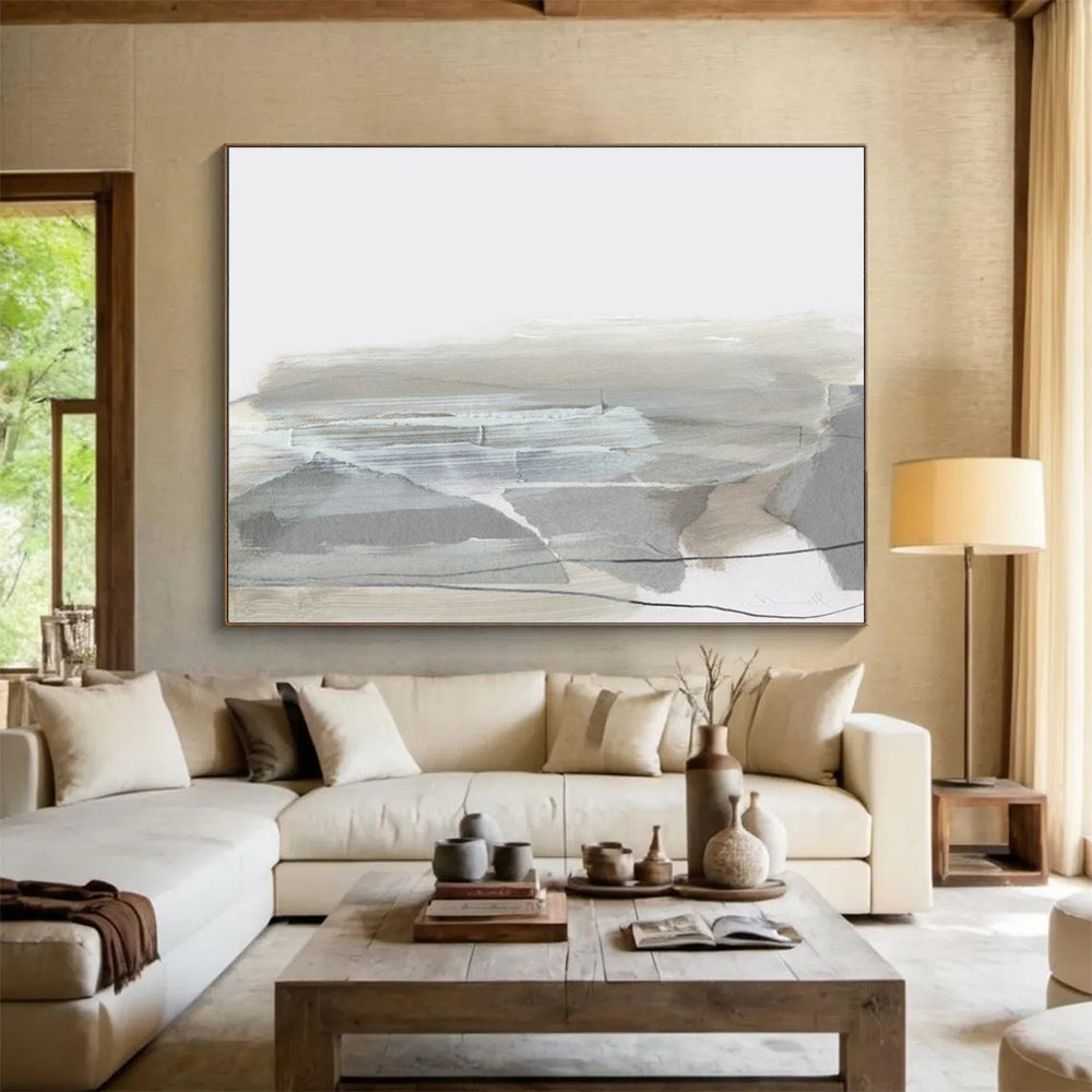Grey - toned Minimalist Landscape Abstract Painting THY130
