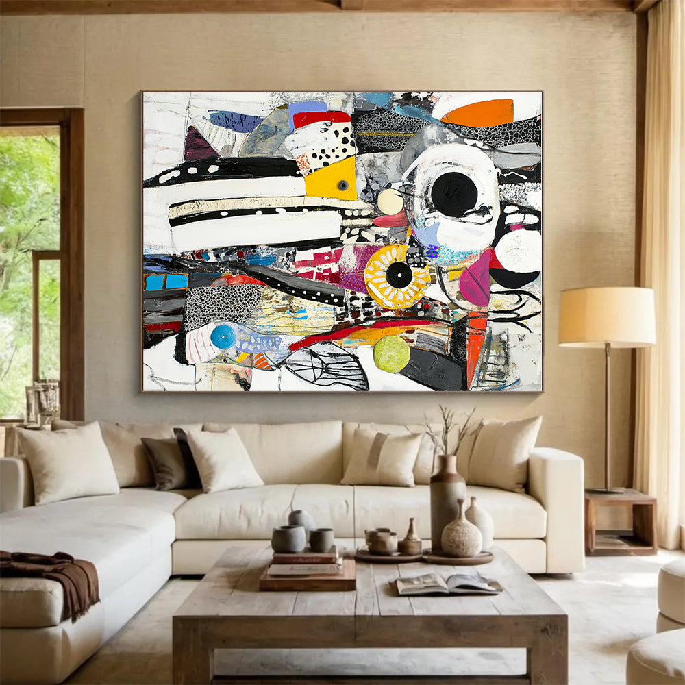 Collage Style Abstract Painting with Eclectic Elements GER757