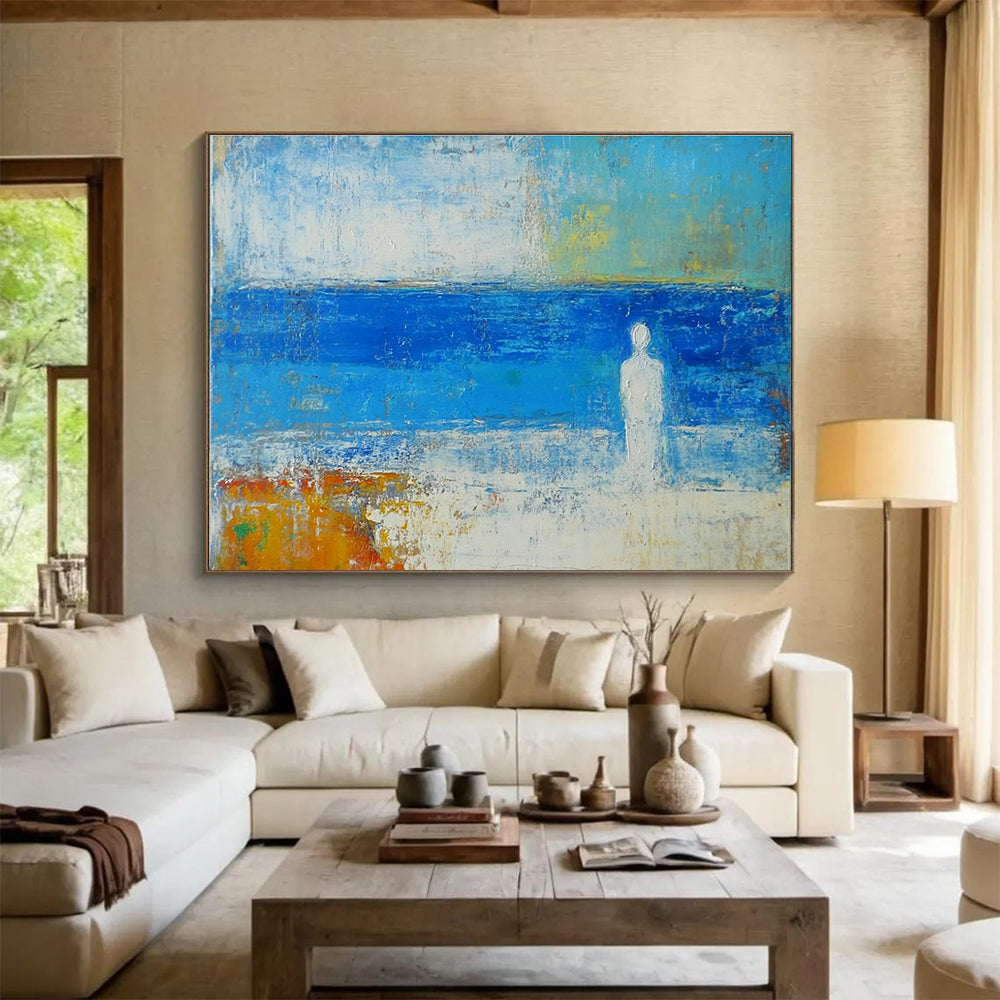 Figure by the Sea Abstract Painting with Soft Color Palette DYP195