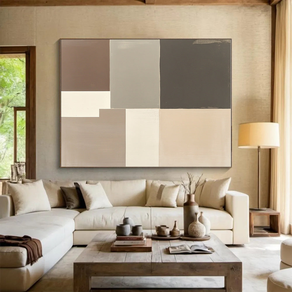 Neutral Toned Color Block Abstract Painting with Geometric Forms GER003
