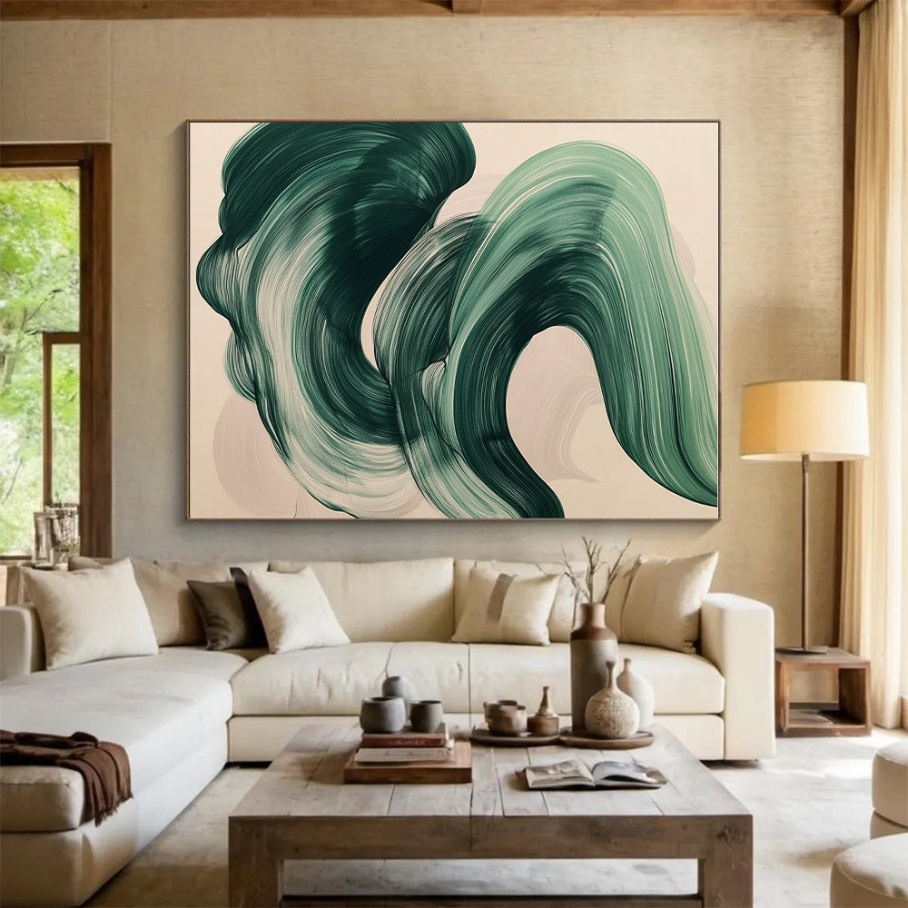 Green Swirl Abstract Painting with Smooth Strokes GER788