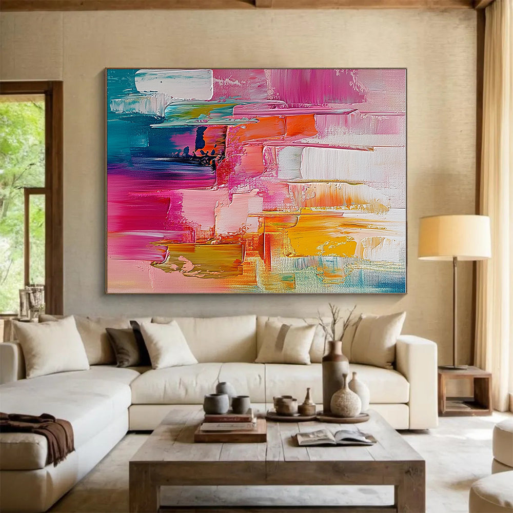 Pink Orange Abstract Painting with Thick Palette Knife Textures GER497