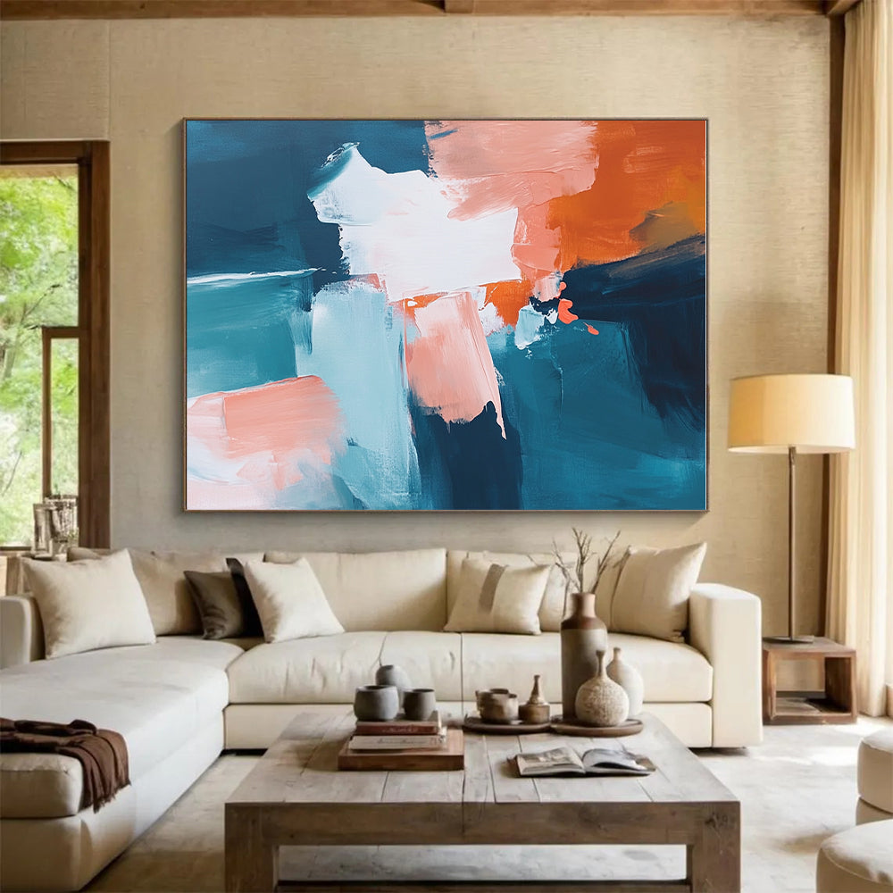 Blue Orange Abstract Painting with Dynamic Color Blocks GER790