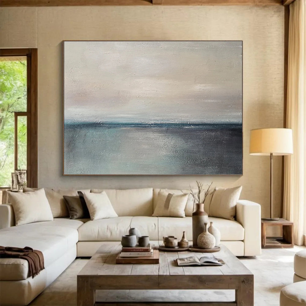 Beige Grey Minimal Sea Sky Abstract Painting THY027