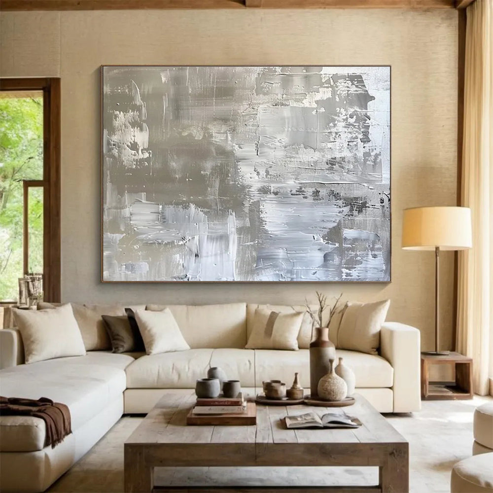 Grey and White Textured Minimalist Abstract Painting THY103