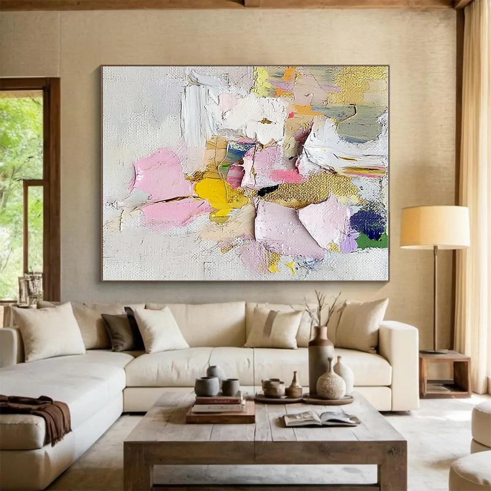 Colorful Patchwork Abstract Painting with Gold Accents GER620