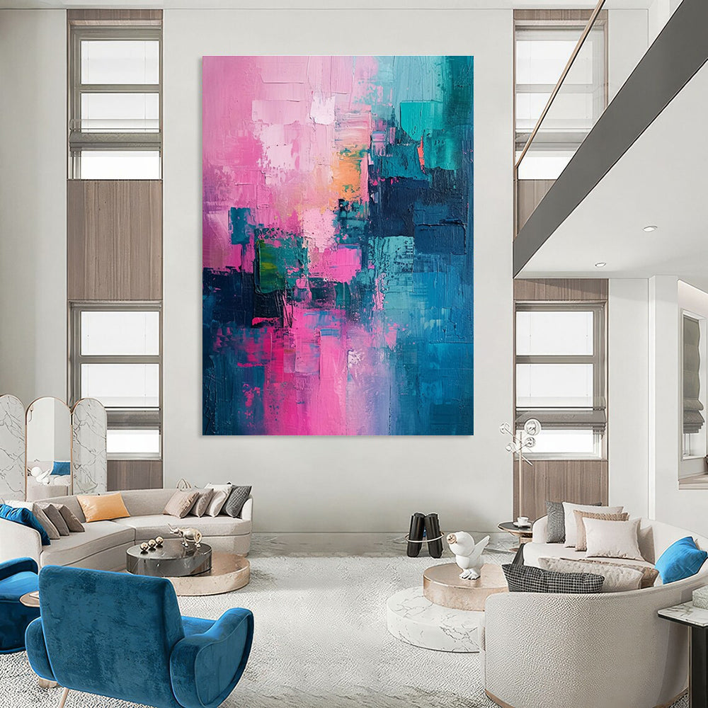 Soft Pink and Blue Abstract Painting with Textured Layers ADGE061