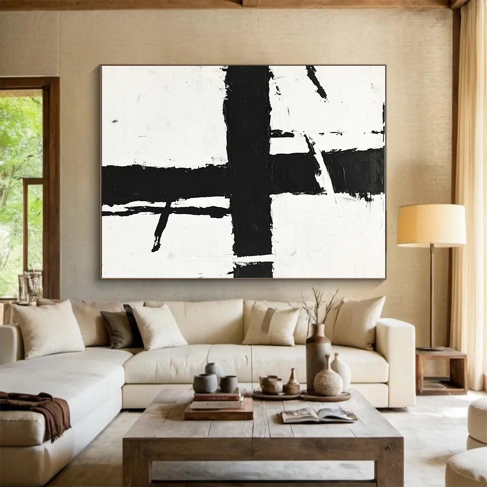 Expressive Black Cross Abstract with White Background GER349