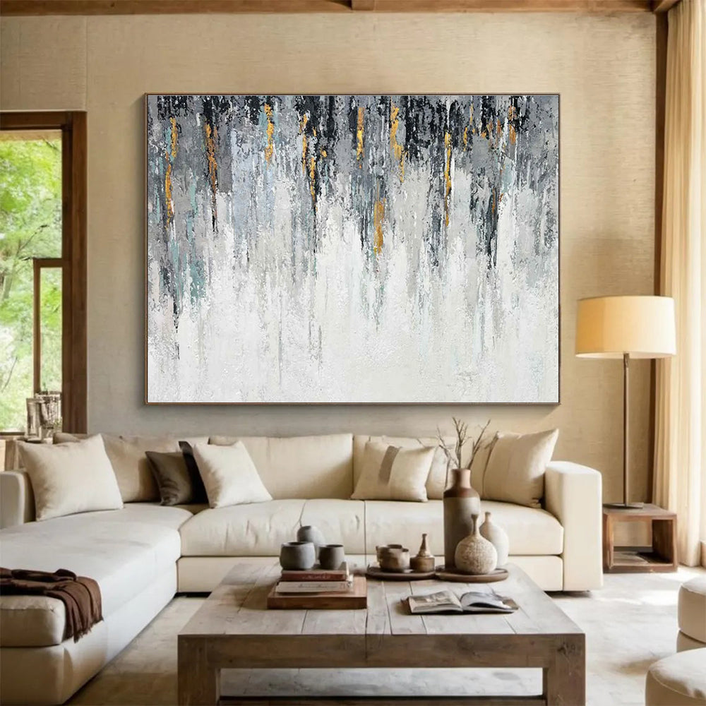Gold Accent Abstract Painting with Grey and White Tones THY277