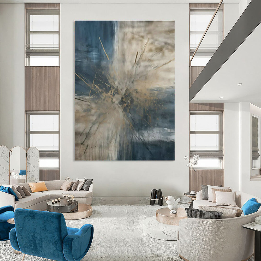 Large Hand-Painted Abstract Art for Bedroom Walk - in Dressing Area and Hallway Linen Press Wall DLZ1707