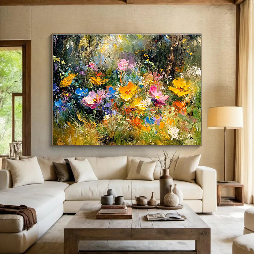 Vivid Floral Abstract Painting with Multicolor Blossoms DYP559