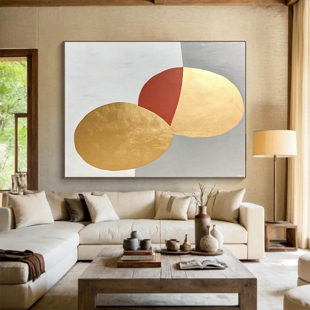 Geometric Abstract with Gold and Red Shapes GER306