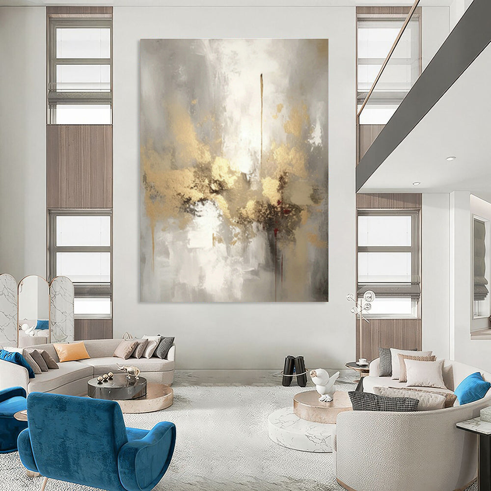 Oversized Abstract Hand - Painted Murals for Office Reception Area Feature Columns & Bedroom Alcove Built - in Shelves DLZ0860