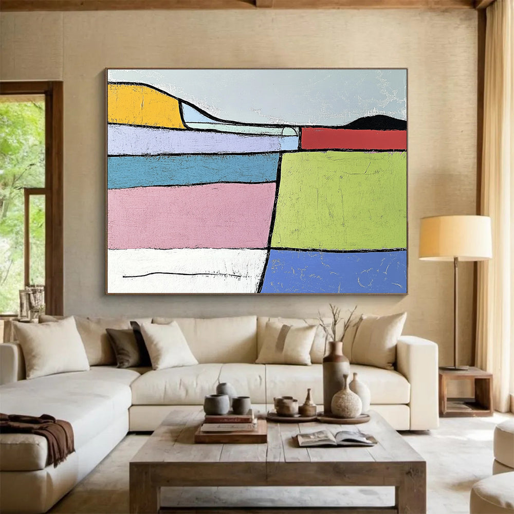 Colorful Geometric Landscape Abstract Painting with Bold Shapes DYP222