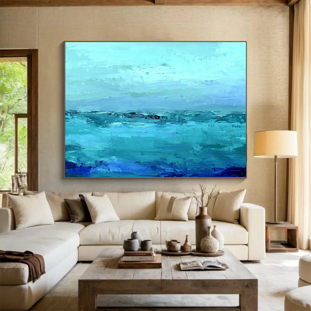Blue Ocean Abstract Painting with Layered Blue Hues DYP360