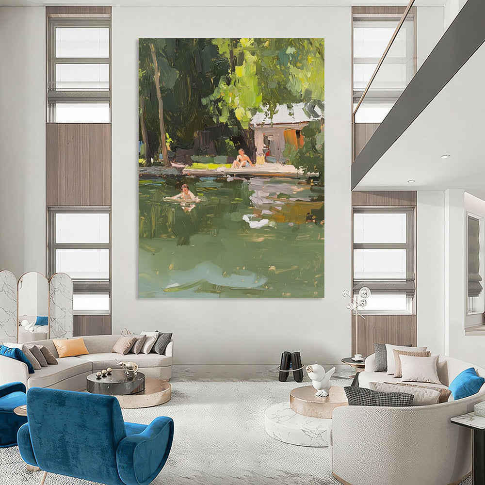 Outdoor Leisure Scene Painting with Natural Green Tones ADGE432
