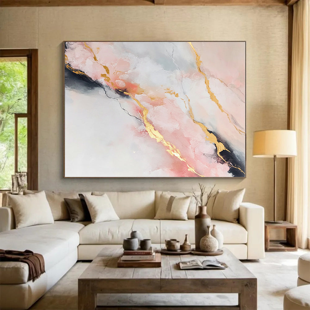 Marble - Inspired Abstract Painting with Pink and Gold GER279