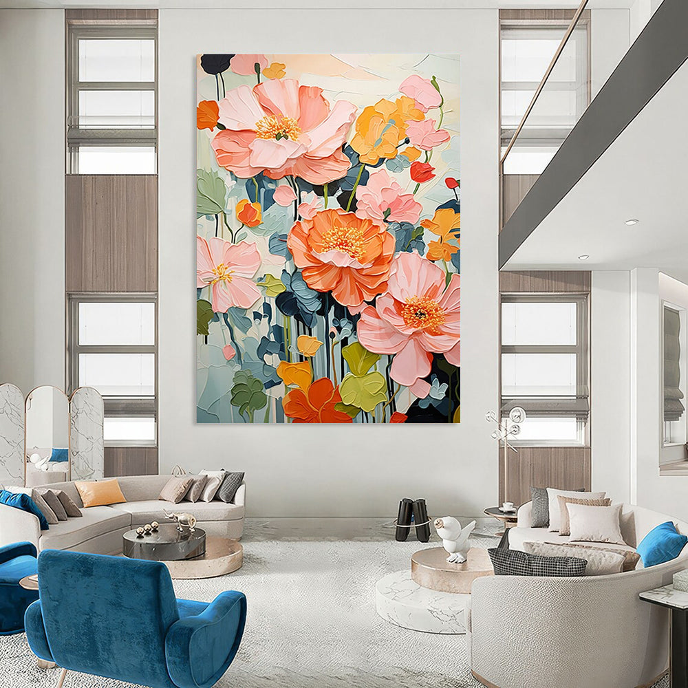 3D Floral Abstract Painting with Soft Pink and Orange Tones ADGE425