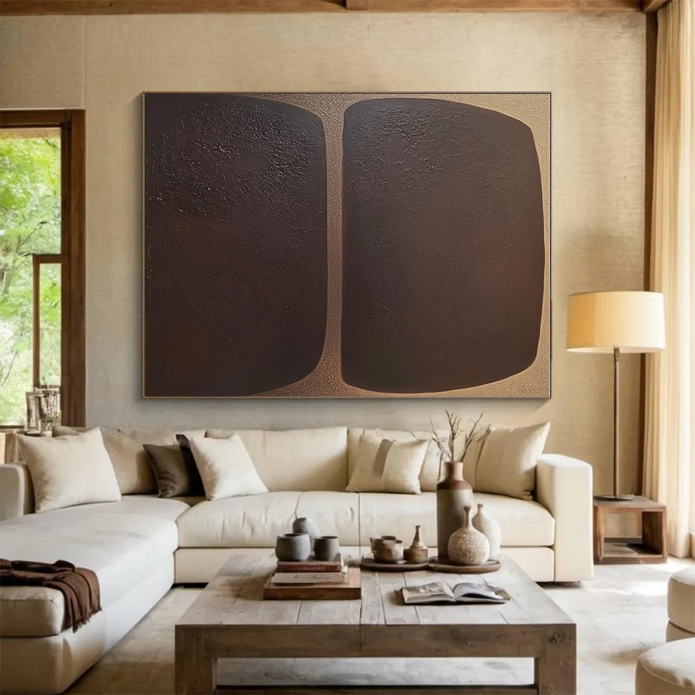 Brown Rectangular Abstract Painting with Textured Surfaces GER061