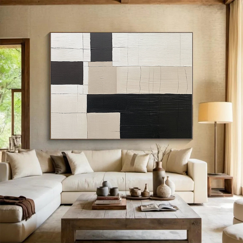 Black White Geometric Grid Abstract Painting GER852