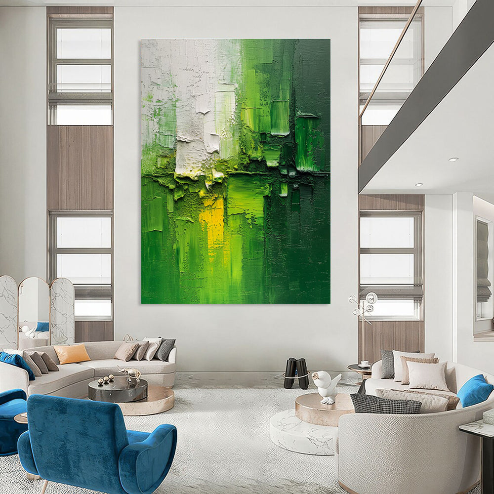Green Yellow White Textured Abstract Painting ADGE003