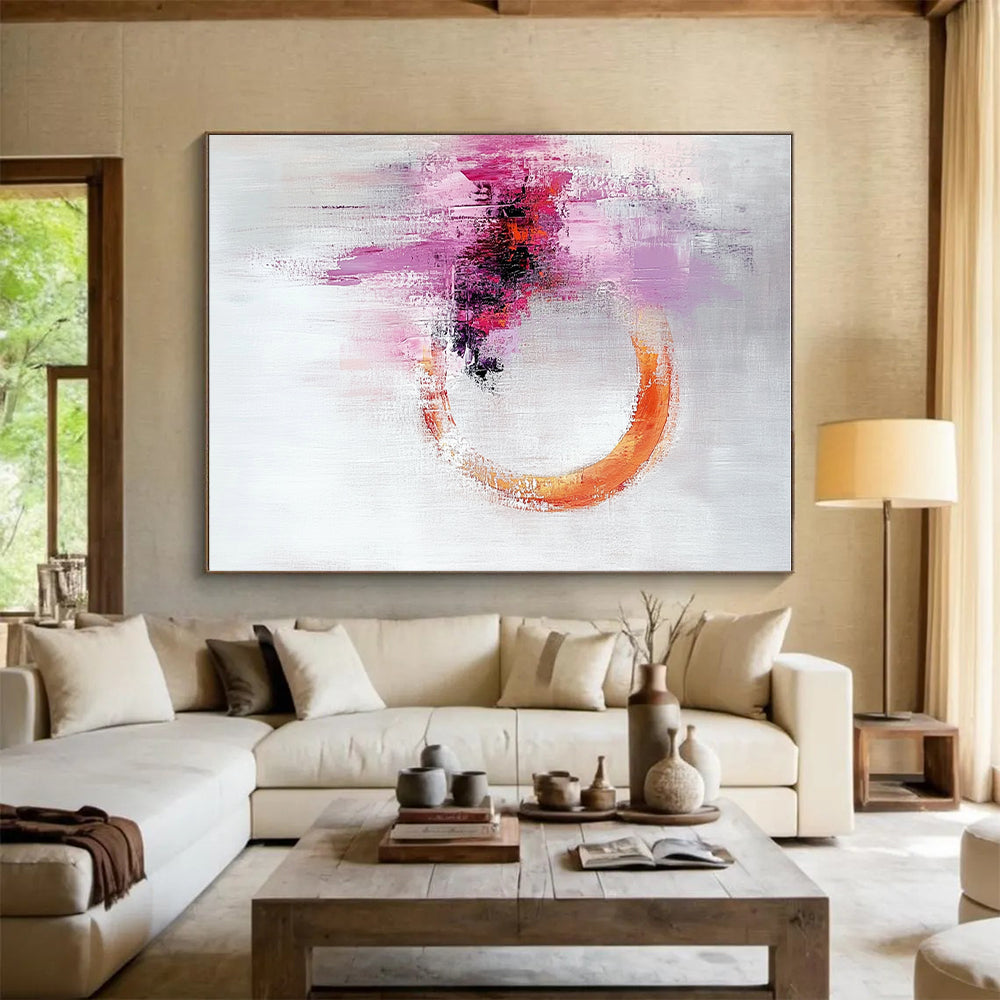 Purple Orange Abstract Painting with Circular Motifs GER705