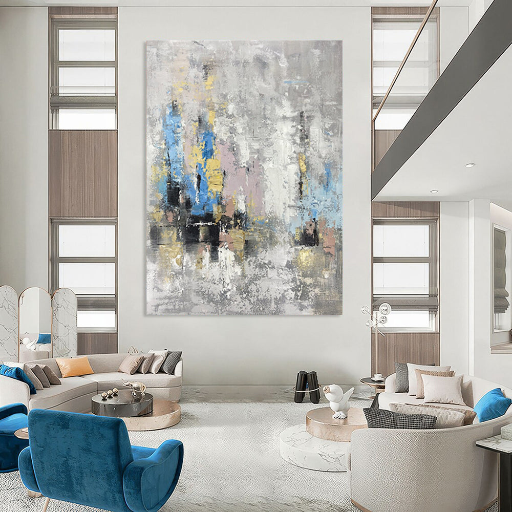 Gray Colorful Abstract City Painting ADGE248