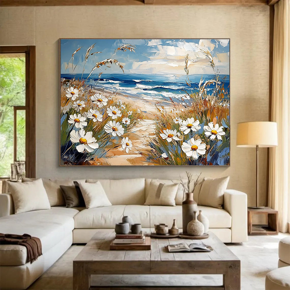Daisy Beach Path - Floral Coastal Abstract Painting DYP012