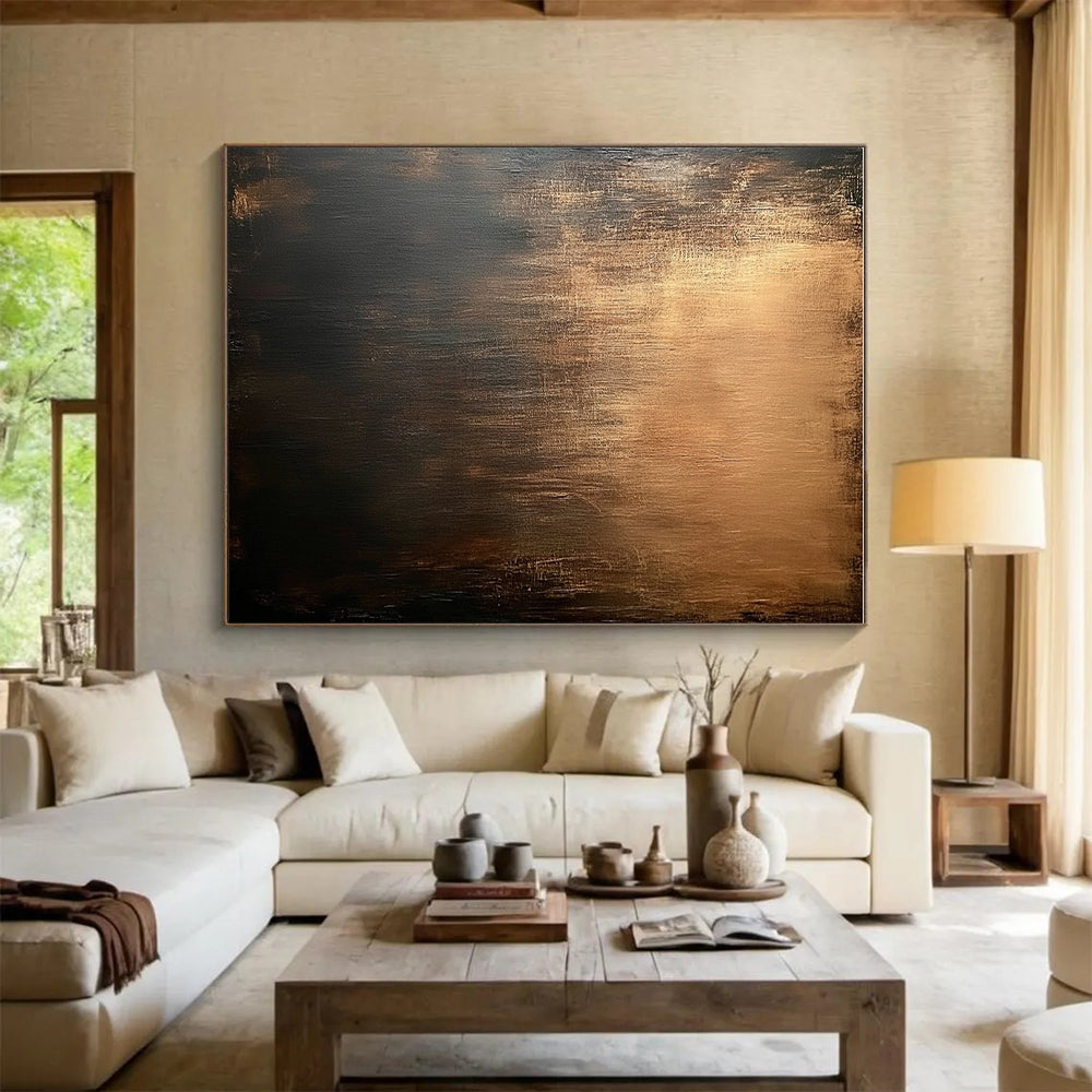 Bronze and Black Abstract Painting with Gradient Textures GER118