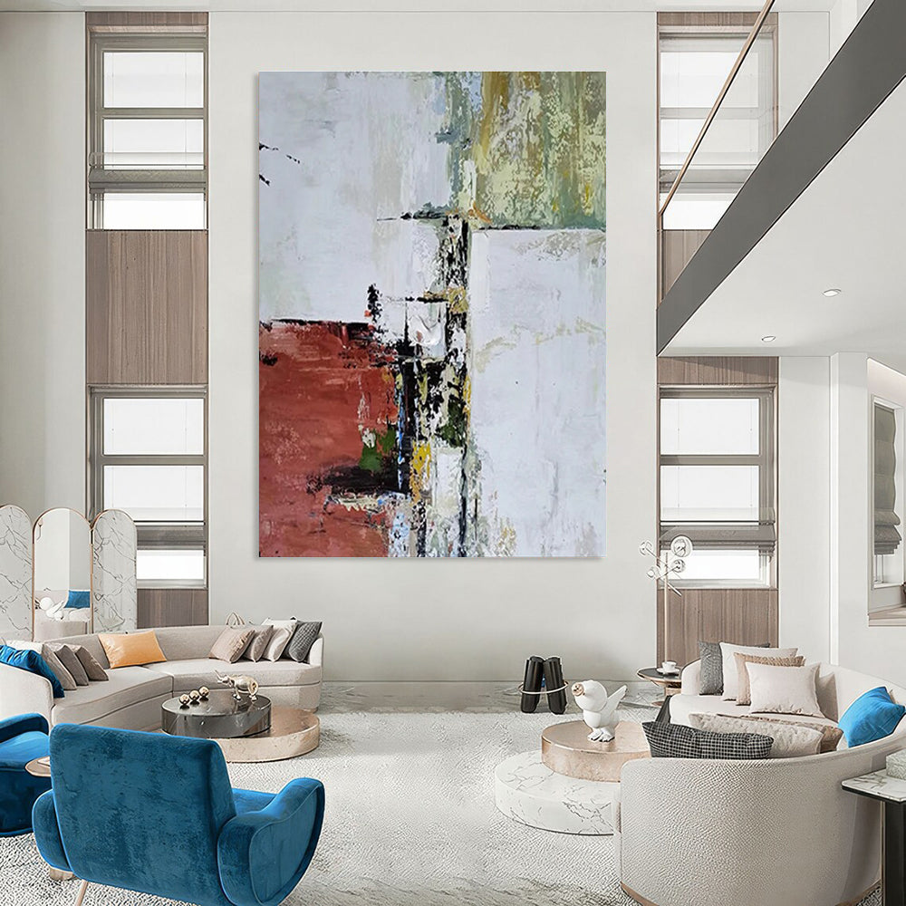 Red Green White Abstract Painting ADGE039