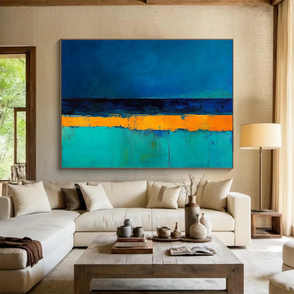 Blue Orange and Teal Striped Abstract Painting DYP085