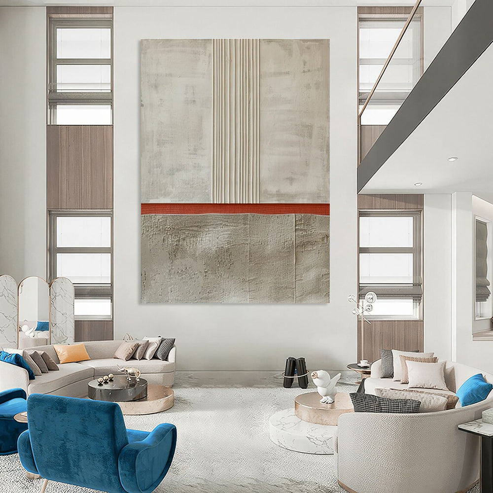 Beige Grey Red Minimalist Abstract Painting ADGE026