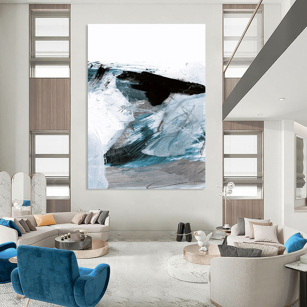 Blue and Black Dynamic Strokes Abstract Painting ADGE220