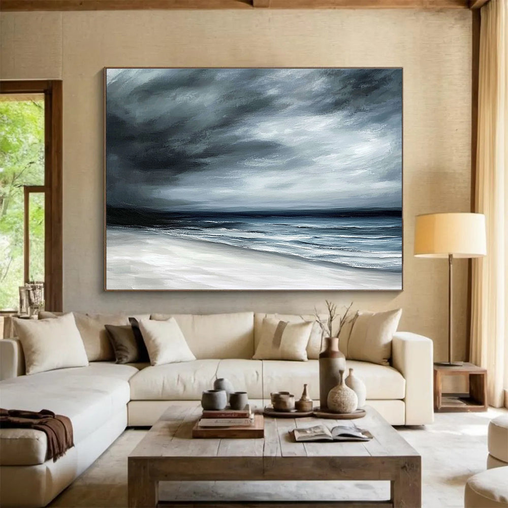 Dark and Stormy Beach Abstract Painting with Moody Tones DYP339