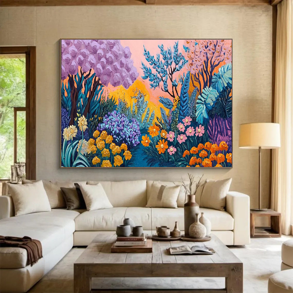 Fantasy Garden Abstract Painting with Whimsical, Dreamy Colors THY418