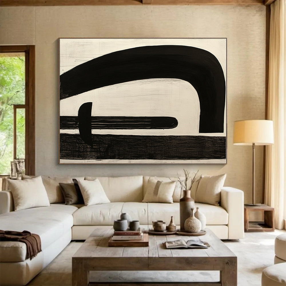 Black and White Curved Abstract Art with Bold Forms GER246
