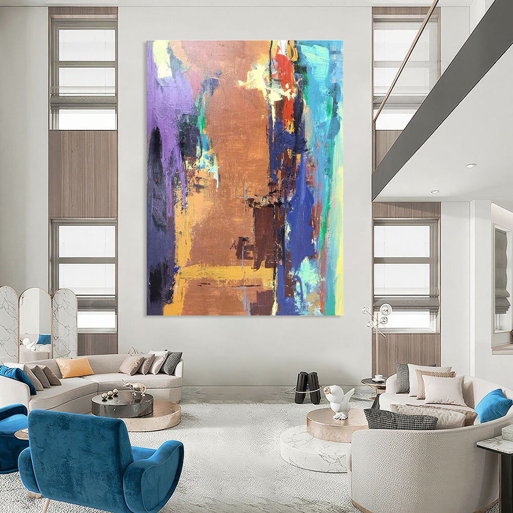 Purple Orange Blue Color Block Abstract Painting ADGE036
