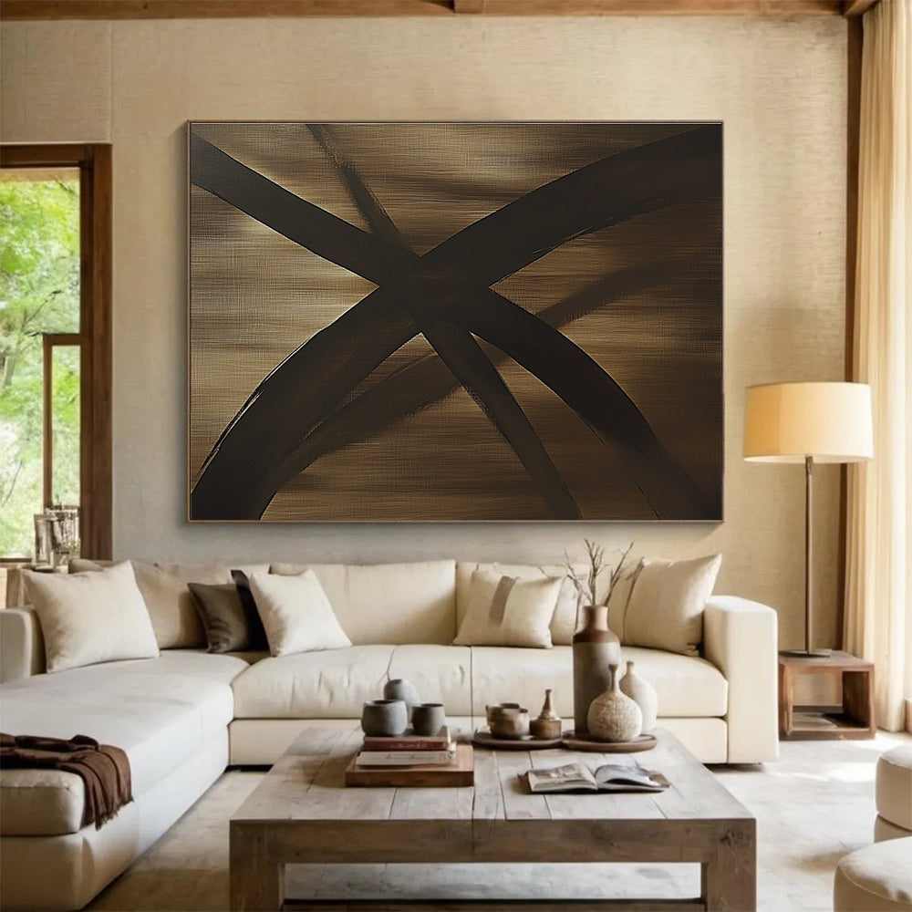 Brown and Black Abstract Cross Painting with Textured Surfaces DYP583