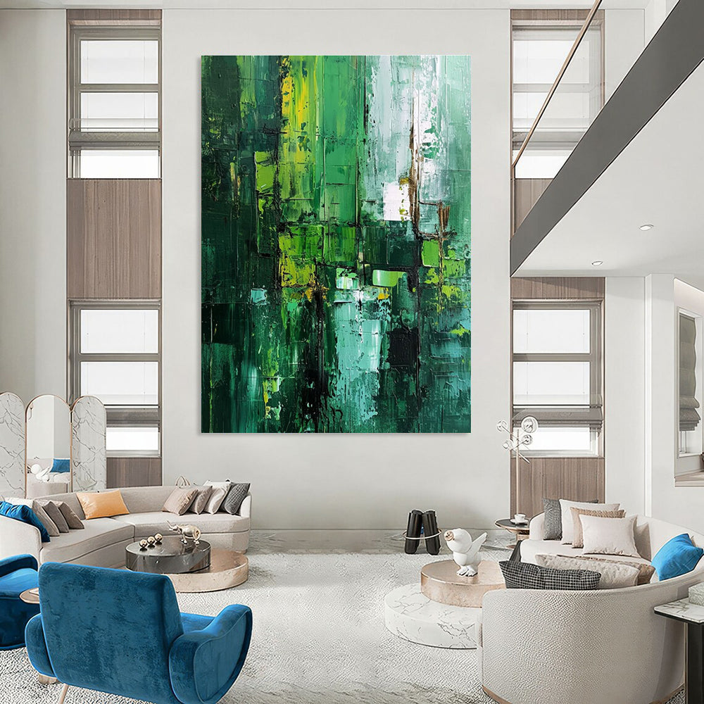 Green Yellow Blue Textured Abstract Painting ADGE012
