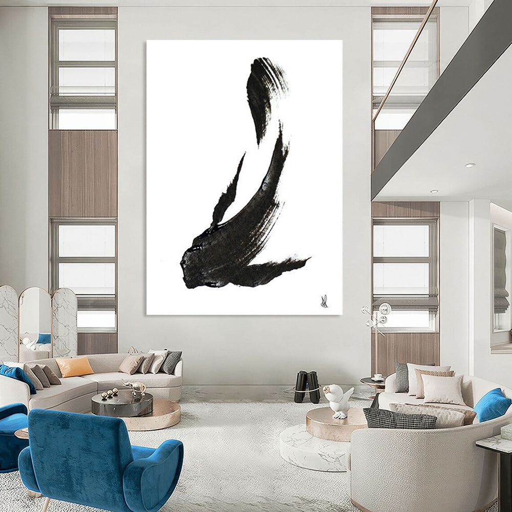 Black Ink Minimalist Fish Abstract Painting ADGE181