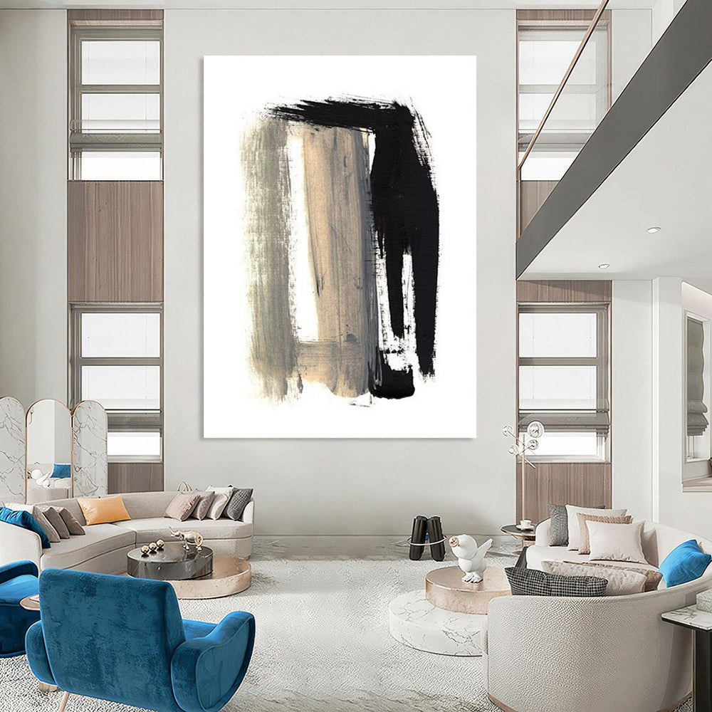 Black and Gray Bold Brushstrokes Abstract Painting ADGE157