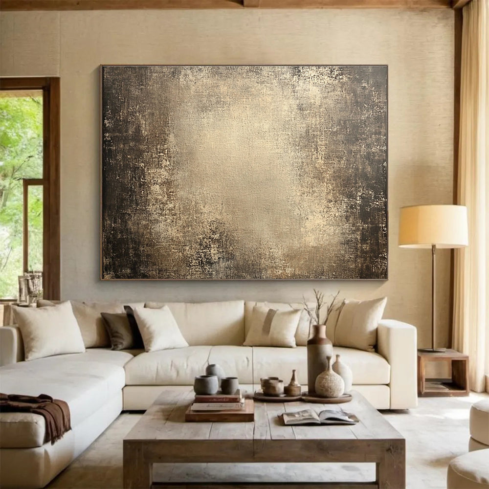 Large abstract canvas with an aged textured surface featuring a dark gradient and spotlight enhancing its weathered, grungy appearance.SC481