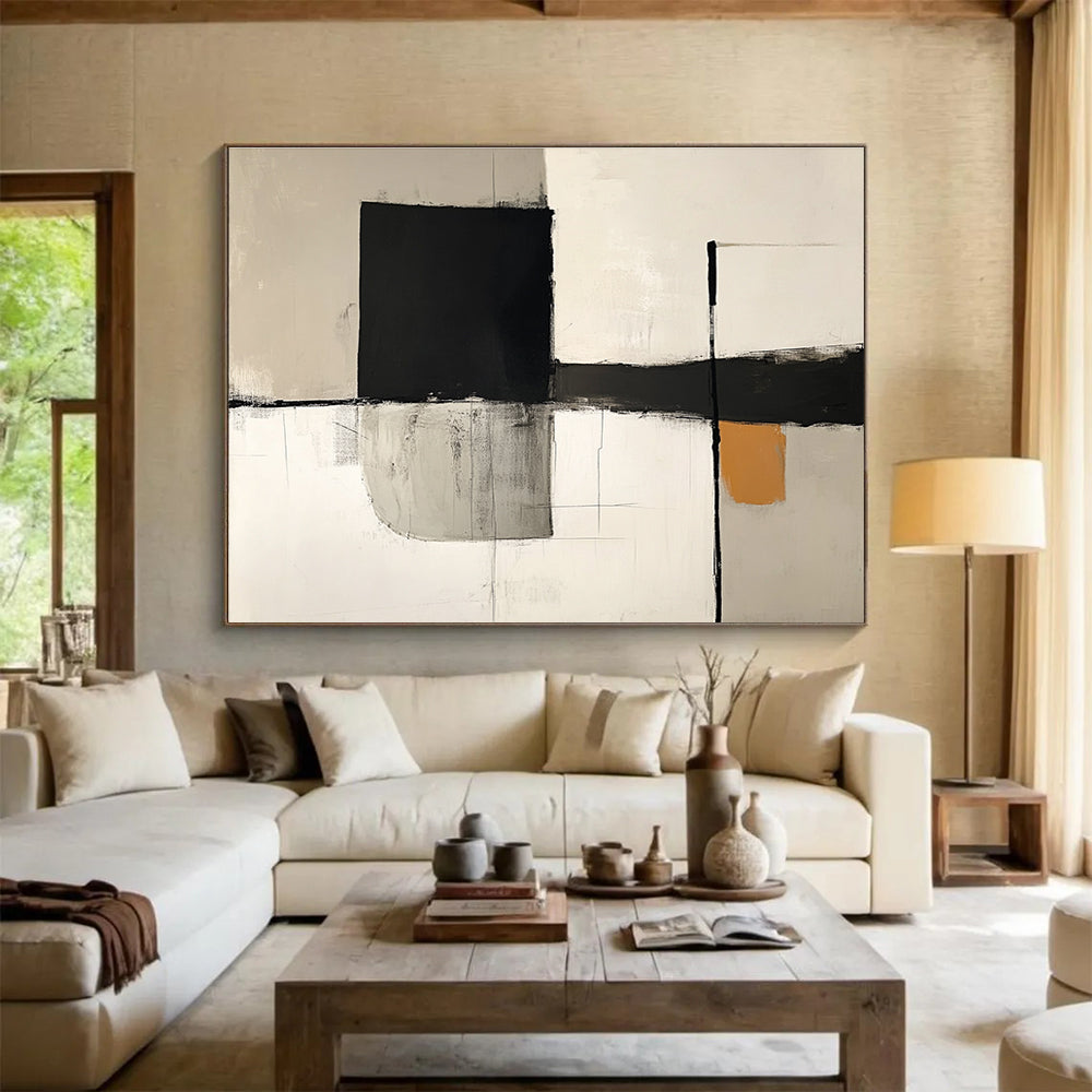 Geometric Black and White Abstract Painting DYP096