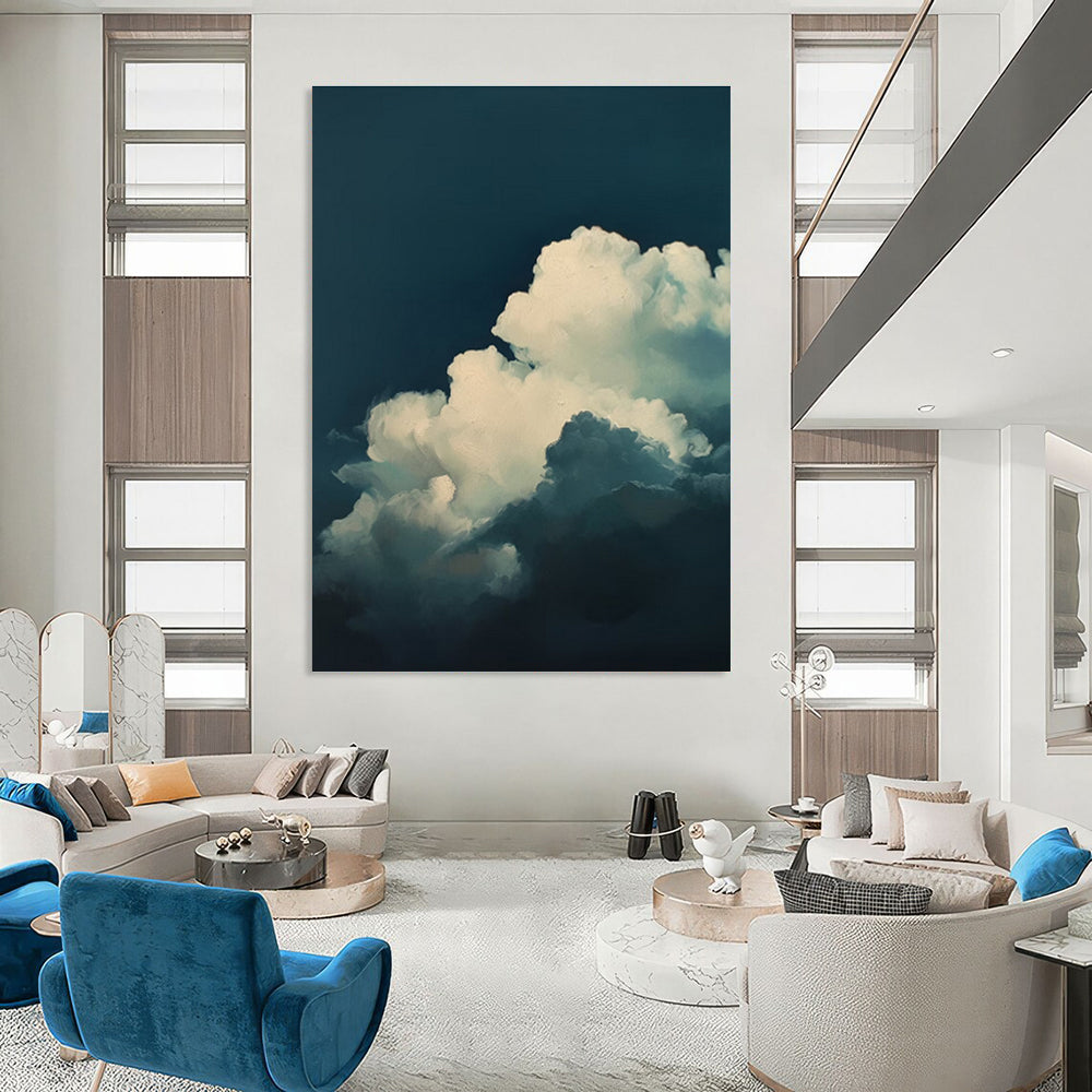 Dark Blue White Cloud Abstract Painting ADGE015