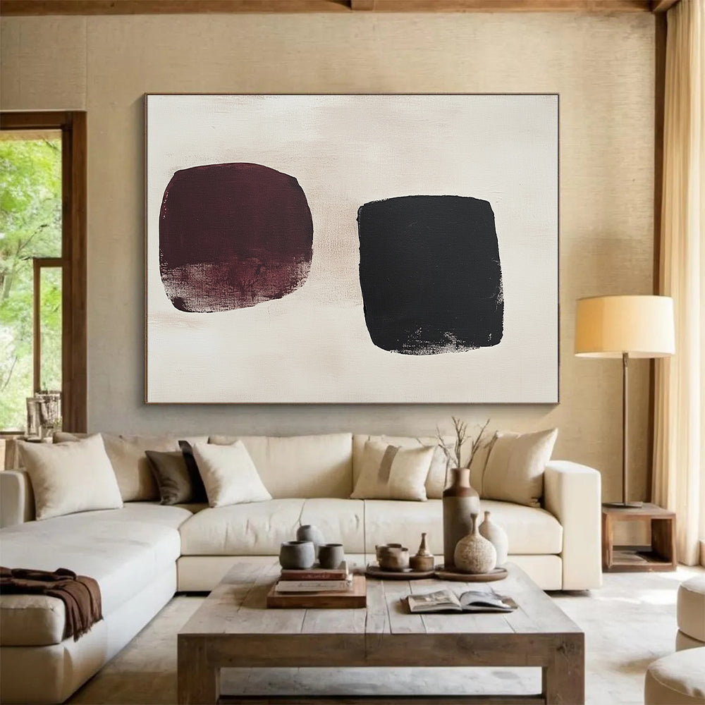 Black and Burgundy Abstract Painting with Simple Forms GER168