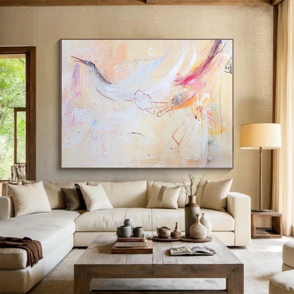 Ethereal Abstract Birds Painting with Soft Tones DYP543