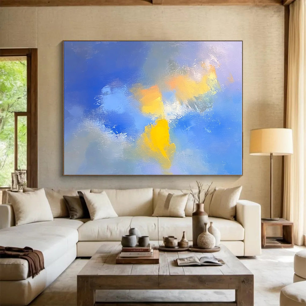 Blue and Yellow Abstract Painting with Soft Gradients GER598