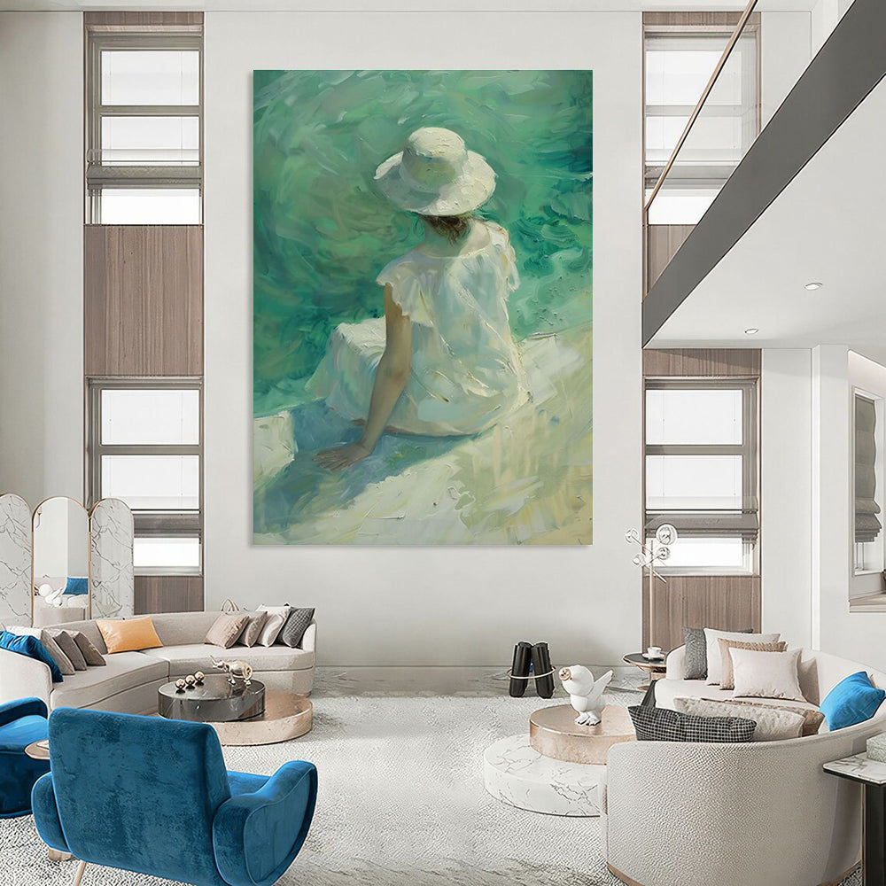 Soft - colored Woman by the Sea Abstract Painting ADGE088