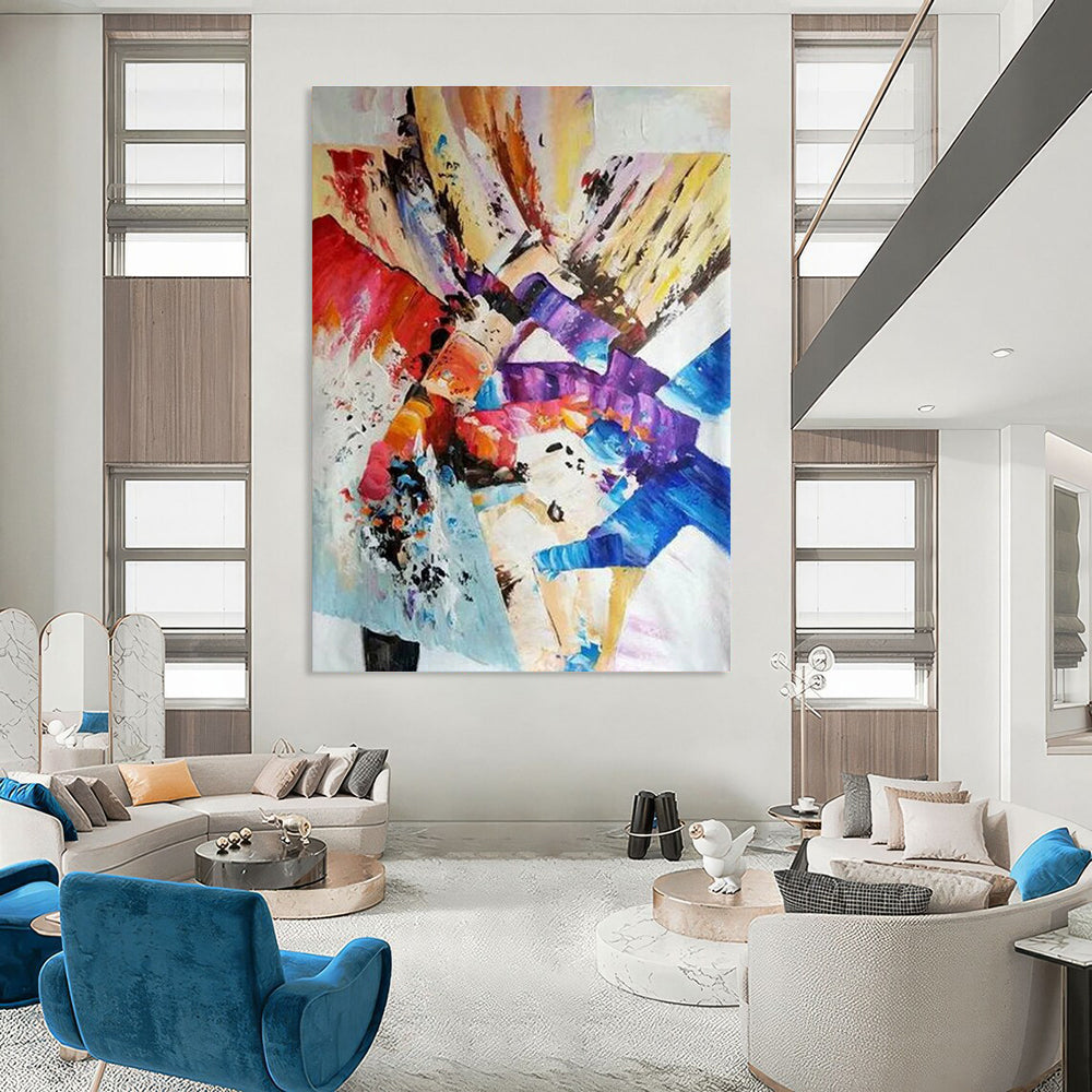 Colorful Cubist - inspired Abstract Painting with Fragmented Forms ADGE418