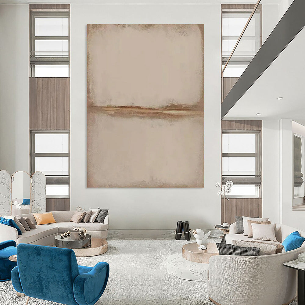Beige Minimalist Abstract Painting with Subtle Line ADGE494